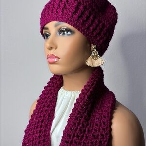 Elegant Burgundy Knit Hat and Scarf Set